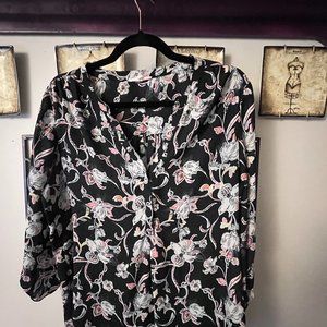 Black Maurice Top with Red, Yellow and Blue Flowers